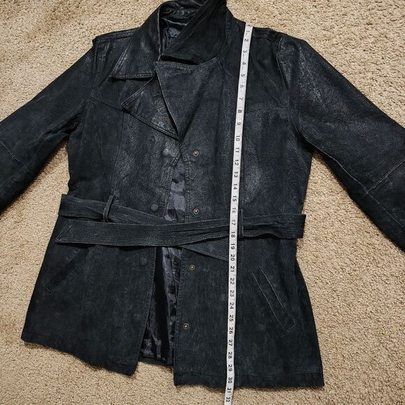 Jennifer J. Genuine Black Leather Peacoat Style Jacket -C - Picture 6 of 8